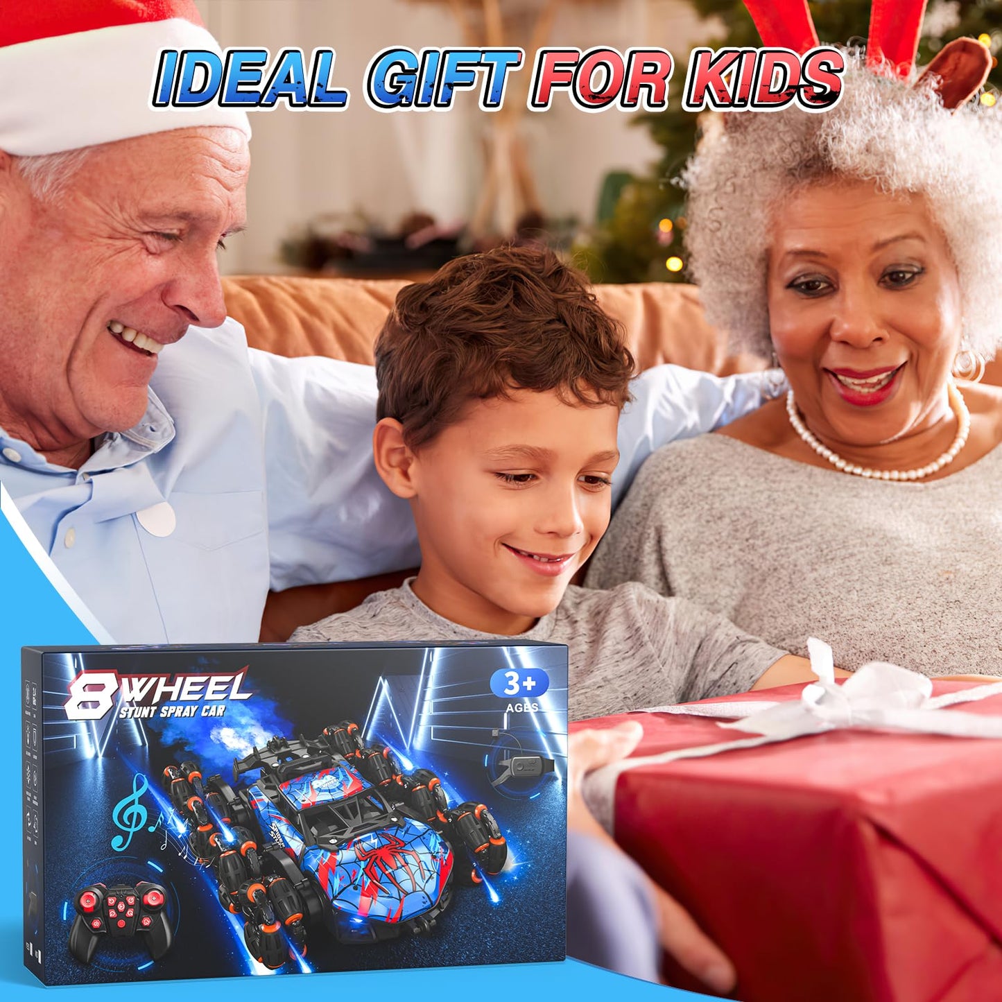 8WD Gesture Sensing RC Stunt Car with Spray & Light & Music for Kids Age 6-8-13, Spider Hand Remote Control Car 2.4Ghz Double-Sided Climbing Drift RC Car Toys Birthday Gift for Boys