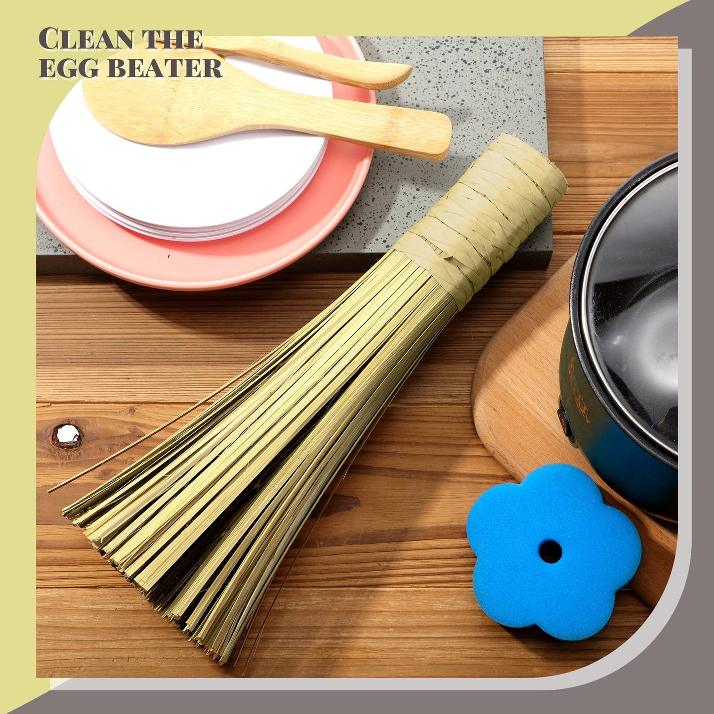 4 Pcs 12 Inches Bamboo Wok Brush Bamboo Kitchen Cleaning Brush Pot Scraper Scrubber Dish Pan for Cooking Skillet Grill Utensils Scrubbing
