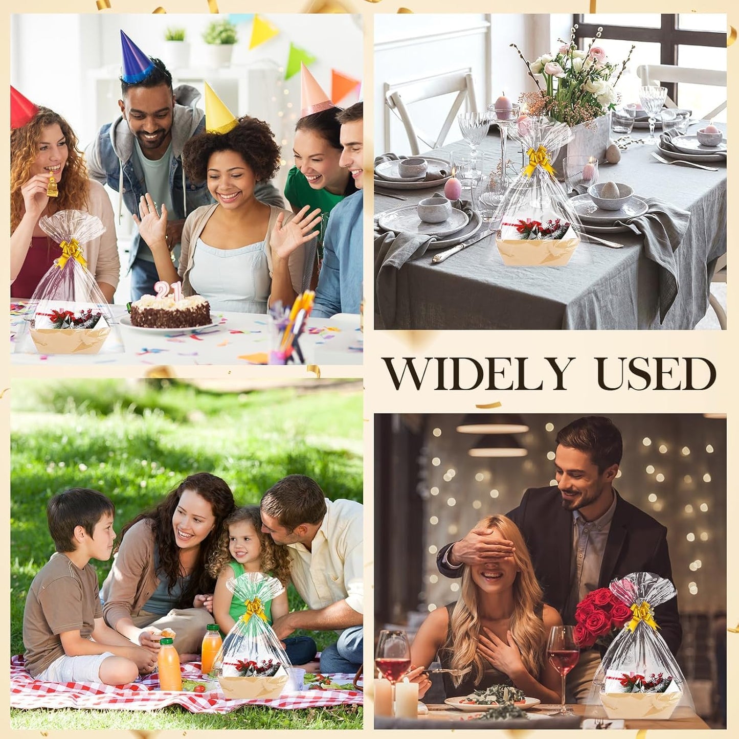 10 Pack Basket for Gifts Empty, 11.8" x 9.8" Extra Large Gift Basket Sturdy Kraft Market Tray With Handles Gift Baskets Empty to Fill for Birthday, Wedding, Baby Shower, Christmas, Valentines Day