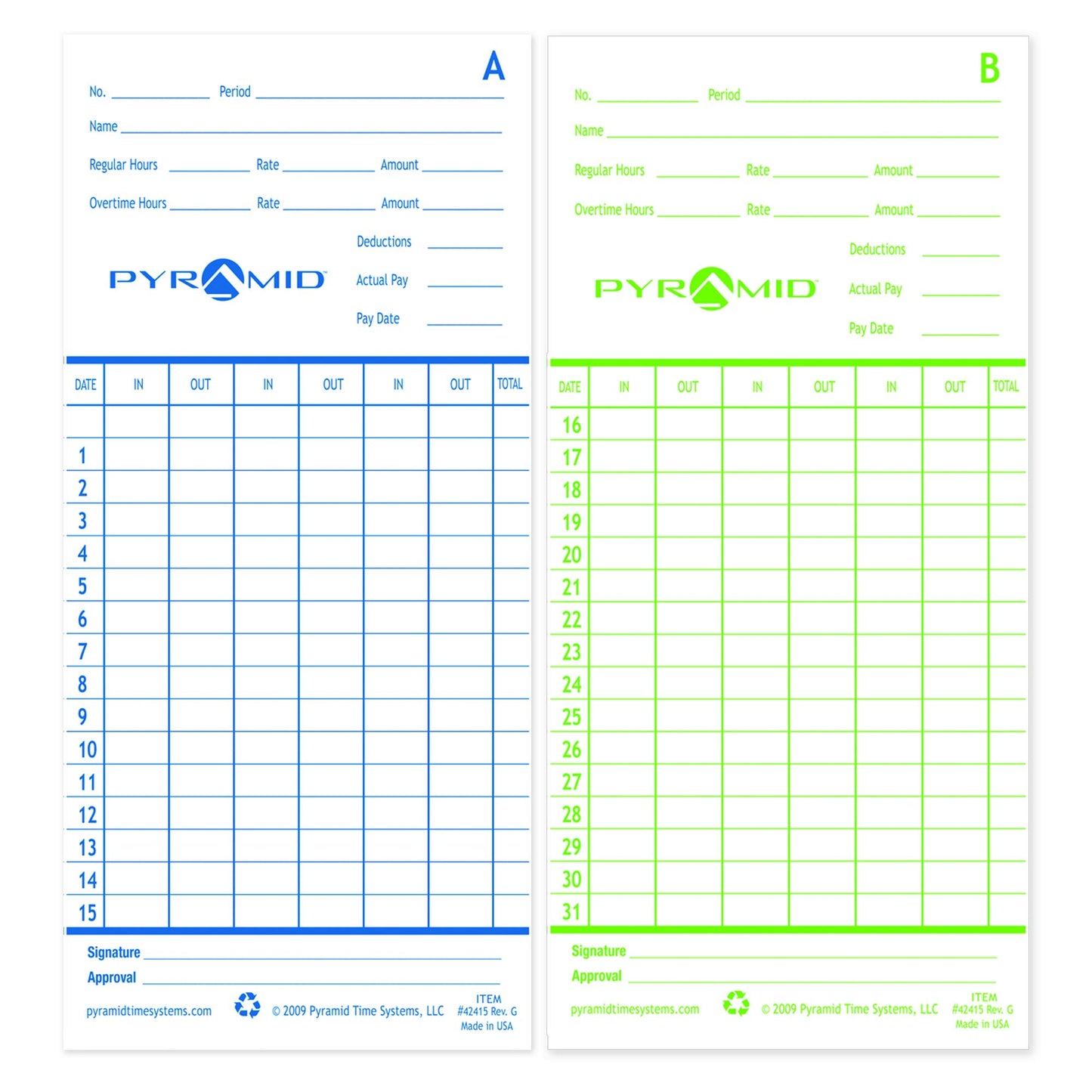 Pyramid Time Systems, 42415PK3, 300 Count Genuine and Authentic Time Cards for 2500, 2500K1, 2600, 2650 Series Time Clocks from Pyramid, Time Cards