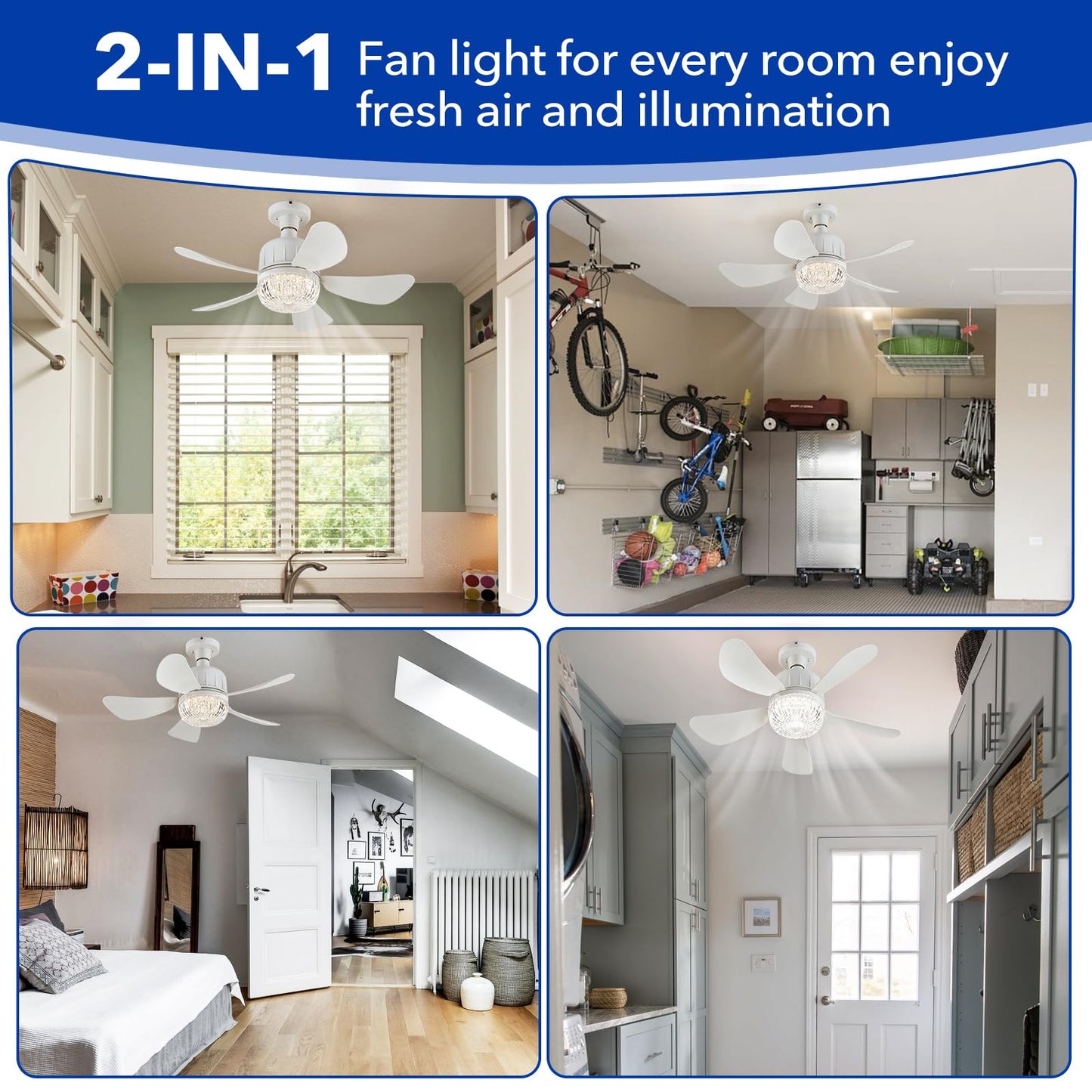 17.71 inch Socket Fan Light Ceiling Fan with Lights, Remote Control, LED Light Bulb E26 Base, Plug Screw in Ceiling Fan in Light Socket for Bedroom, Kitchen, Living Room, Balcony
