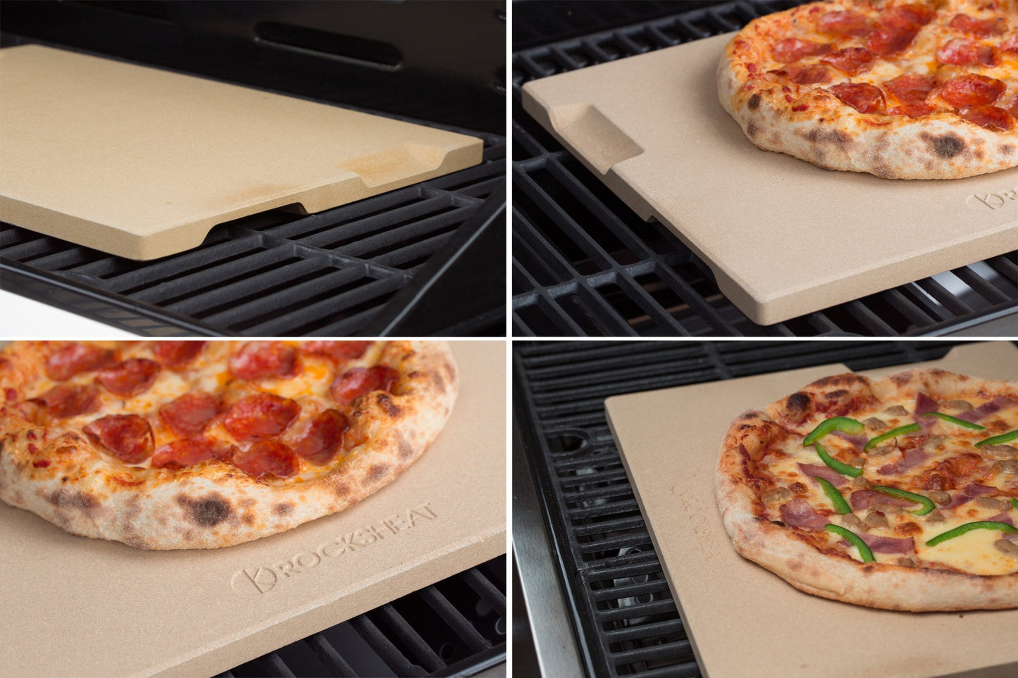 ROCKSHEAT Pizza Stone Made of Cordierite for Pizza & Bread Baking Grilling. Perfect for Oven or Grill. Innovative Unique Double - Faced Built - in 4 Handles Design (Rectangular 12"x15"x0.63")