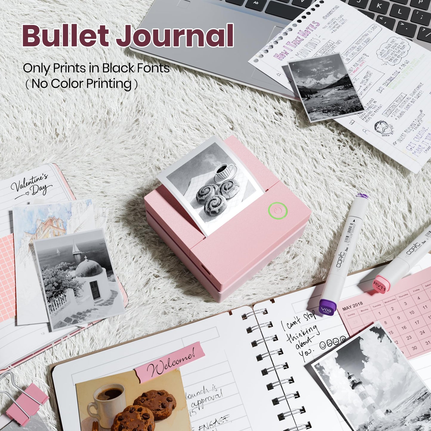 Sticker Printer PM290C Mini Printer Portable Print Pod, Wireless Bluetooth Sticker Maker with 3 Rolls Paper,Inkless Thermal Printer Photo Printer with Smart AI APP, Pictures, DIY, Journal, Pink