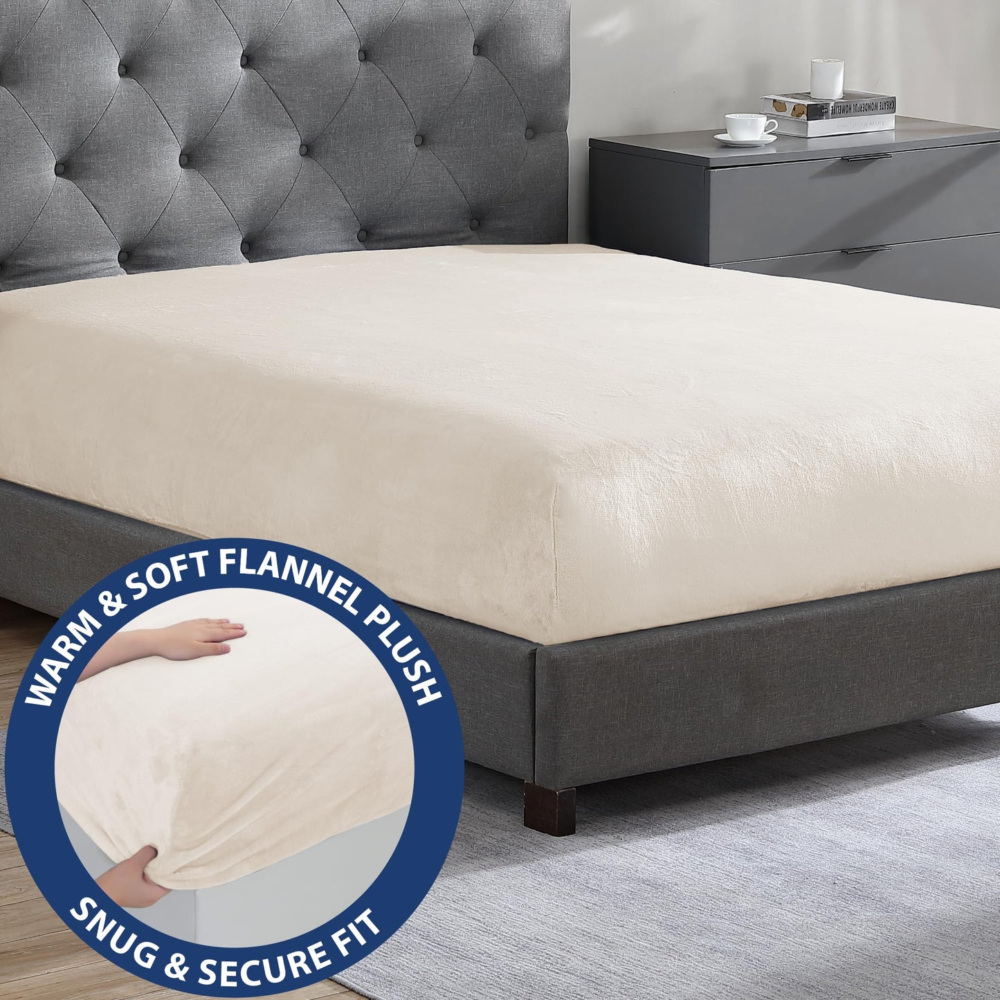 Cathay Home Ultra Soft Flannel Plush Fur Fitted Sheet, 1 Piece, Thick & Cozy Bed Sheet, Deep Pocket Fit, All Season Warmth, Wrinkle Resistant, Easy Care Bedding (King Size, Cream)