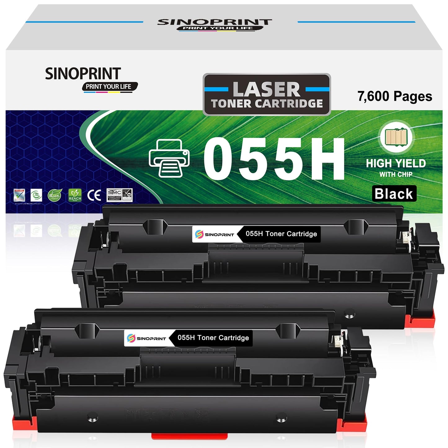 SINOPRINT 055H 055 Black Toner Cartridge 2 Packs Compatible Replacement (with Chip) for Canon ImageCLASS MF741Cdw MF743 MF741 MF746Cdw MF740C MF745Cdw LBP664Cdw Printer Ink