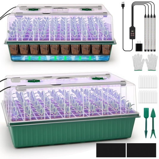Blumway Self-Watering Seed Starter Tray Kit with Grow Light and Humidity Dome, 3 Color Growing Light,120-Cell Plant Seedling Tray,Reusable Germination Trays,Adjustable/Timed Plant Starter Set