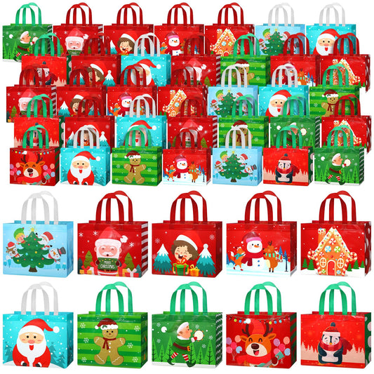 Abbylike 100 Pack Large Christmas Gift Bags Bulk Reusable Christmas Tote Bags with Handles Non Woven Shopping Baskets for Xmas Party Supplies, 12.8 x 9.8 x 6.7 Inch
