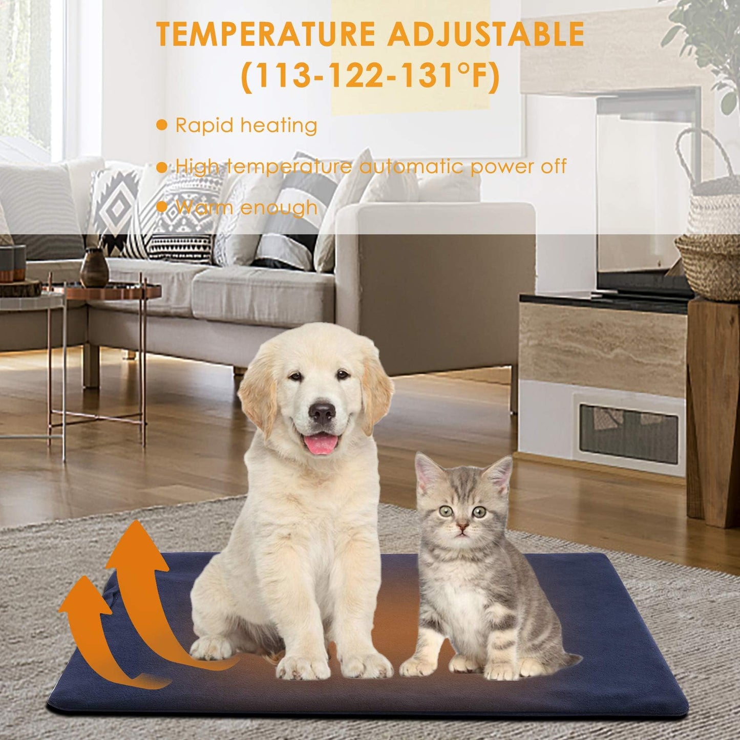 TJOY Pet Heating Pad Electric Heating Pad for Dogs and Cats Indoor Warming Mat Heated Pet Bed with Auto Power Off (M:22''x18''(Gray))