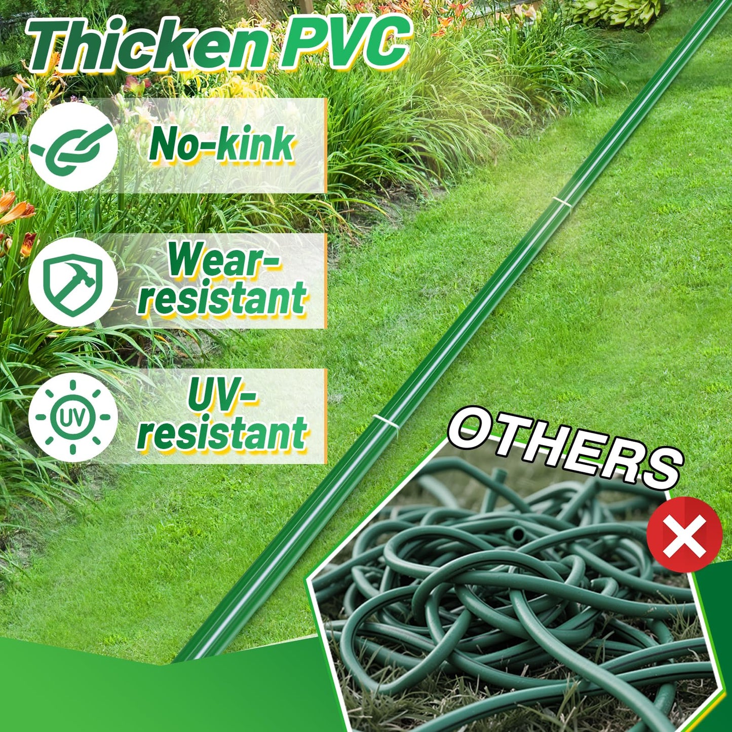 25ft Sprinkler Soaker Hose - Kink-free, Save Water, Flexible - Heavy Duty Three Tube Flat Watering Hose for Garden Yard Lawn Irrigation, With 10 Stakes