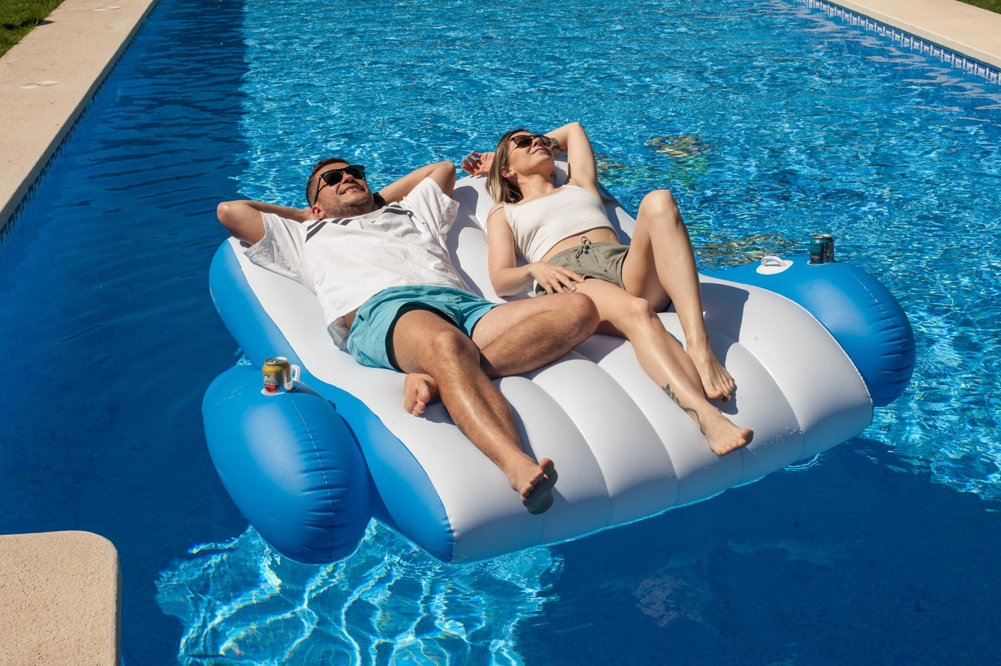 Zone Tech Inflatable Pool Recliner Luxury Float - High & Dry Duo, Cup Holders & Handles, Heavy-Duty Lounge for Swimming-Pool, Lake and River Raft, Beach Chair-Perfect Lounger Gift for Adults