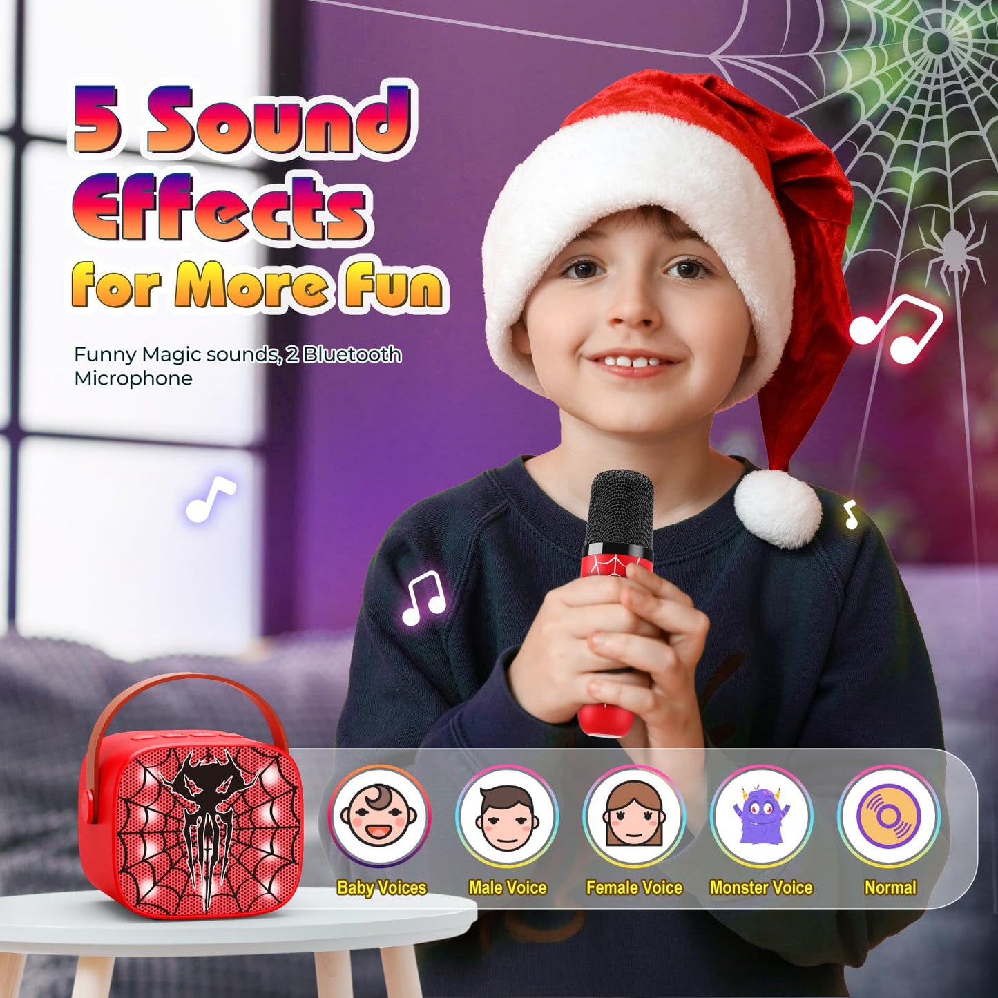 Spider Mini Karaoke Machine with 2 Mic, vicia 3 4 5 6 7 8 Year Old Boy Gifts Karaoke Microphone for Kids Toys for 4-6 6-8 8-12 Year Old Boys Christmas Birthday Gifts for Boys Girls Man Adult