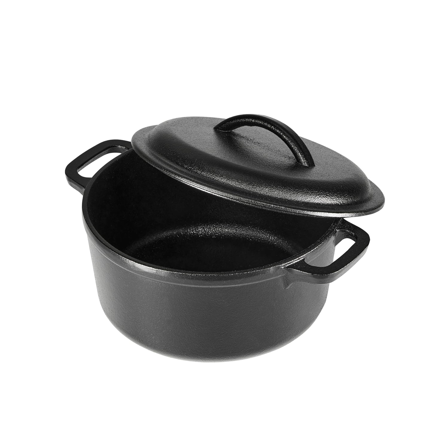 Amazon Basics Pre-Seasoned Cast Iron Mini Dutch Oven Pot with Lid and Dual Handles, 2-Quart, Black