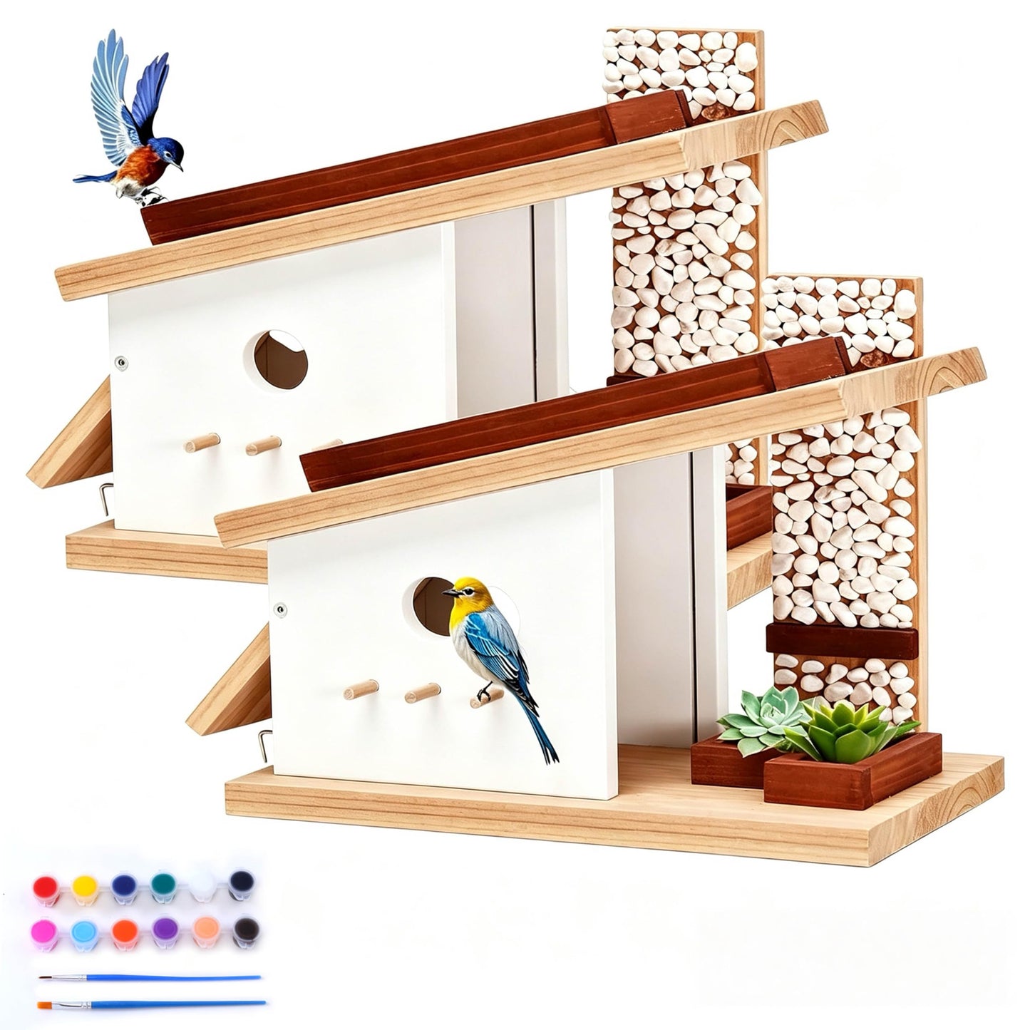 DIY Birdhouse Woodworking Kit, Build Your Own Blue Bird House Kit for Kids and Adults, Modern Woodcraft Building Projects (2 Pack)
