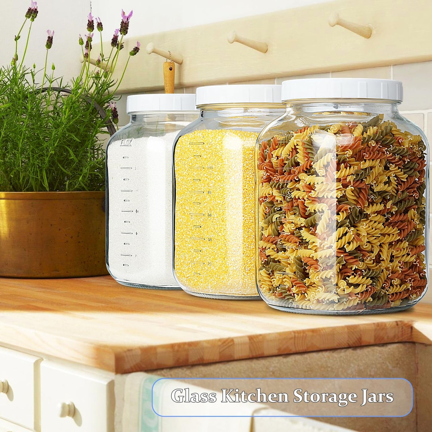2 Pack Wide Mouth Fermentation Jars w 2 SCREW Lids and 3 Airlocks - 100% Airtight, 1 Gallon Glass Jars with Lids, Mead Making Kits w Scale Marks for Kombucha