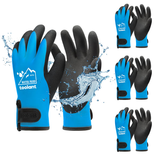 100% Waterproof Gloves Bulk Pack, 3 Pairs, Winter Work Gloves for Extreme Cold, Touchsreen, Warm Gloves for Freezer, Fishing and Gardening, with Grip, Blue, X-Large