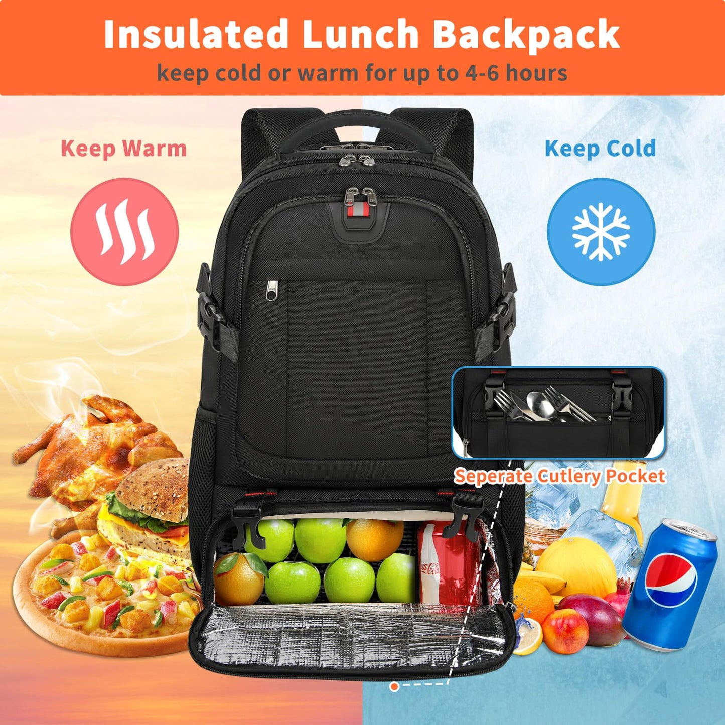 Lunch Backpack 17.3 Inch Laptop Backpack Extra Large Backpack for Men 50L Travel Backpack Waterproof Backpack Computer Backpack for College School Business,(with USB Charging Port)
