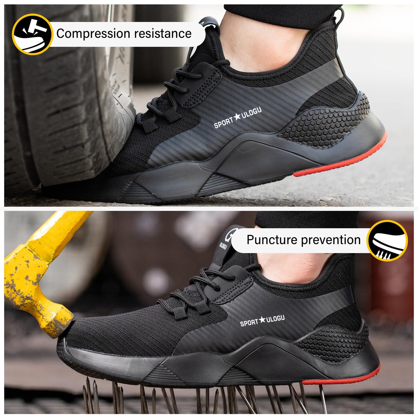Ulogu Waterproof Steel Toe Shoes for Men Women Lightweight Safety Sneakers Comfortable Puncture Proof Indestructible Work Shoes