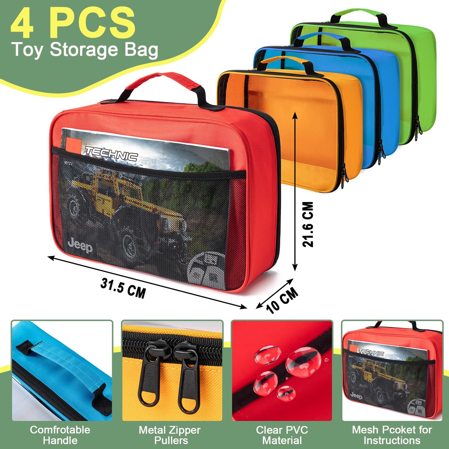 4 PCS Toys Storage Bag, Classic Building Bricks Storage Bag, Travel Case for Building Toys, Puzzles, Toys Cars