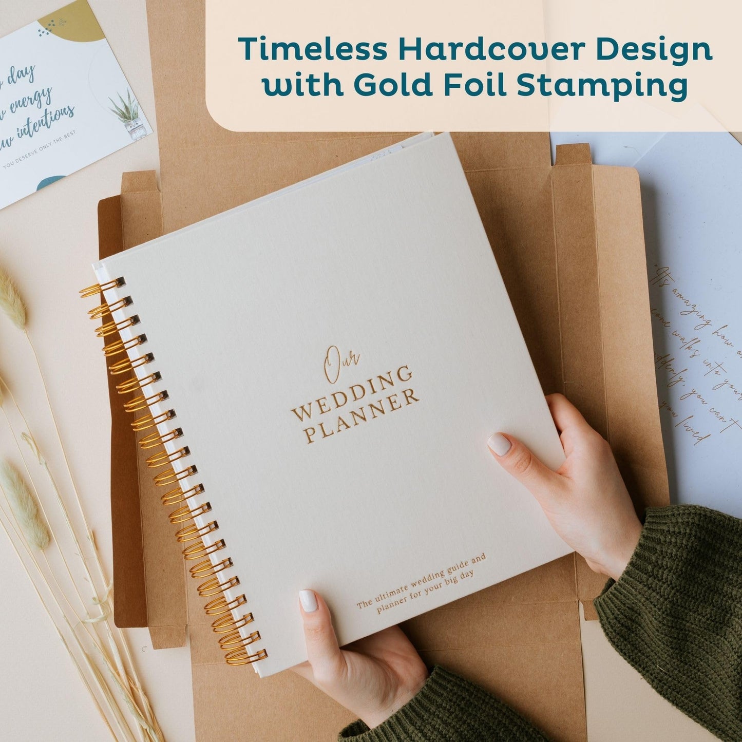 Timeless Premium Linen Wedding Planner Book and Organizer – Wedding Planning Book, Comprehensive Keepsake & Countdown Binder, Perfect Engagement Gift for Women, 11" x 9" (Cream)