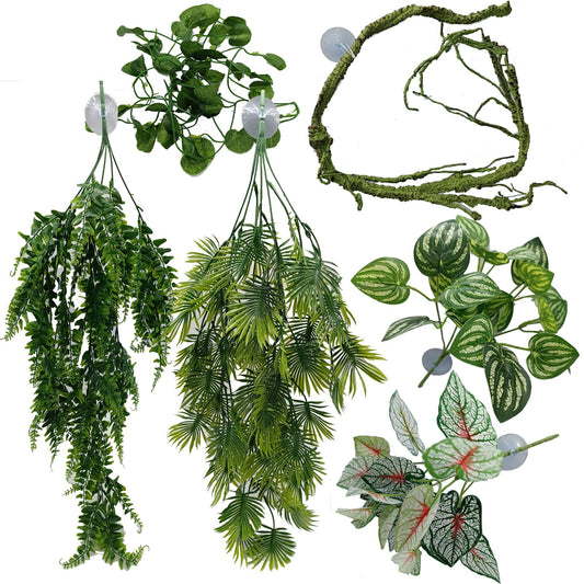 Bearded Dragon Accessories,Leopard Crested Gecko Tank Accessories,Repitle Terrarium Plants Vines Climbing Branch Background Decor,Lizard,Snake Hide,Ball Python,Chameleon,Triceratops(Group E)