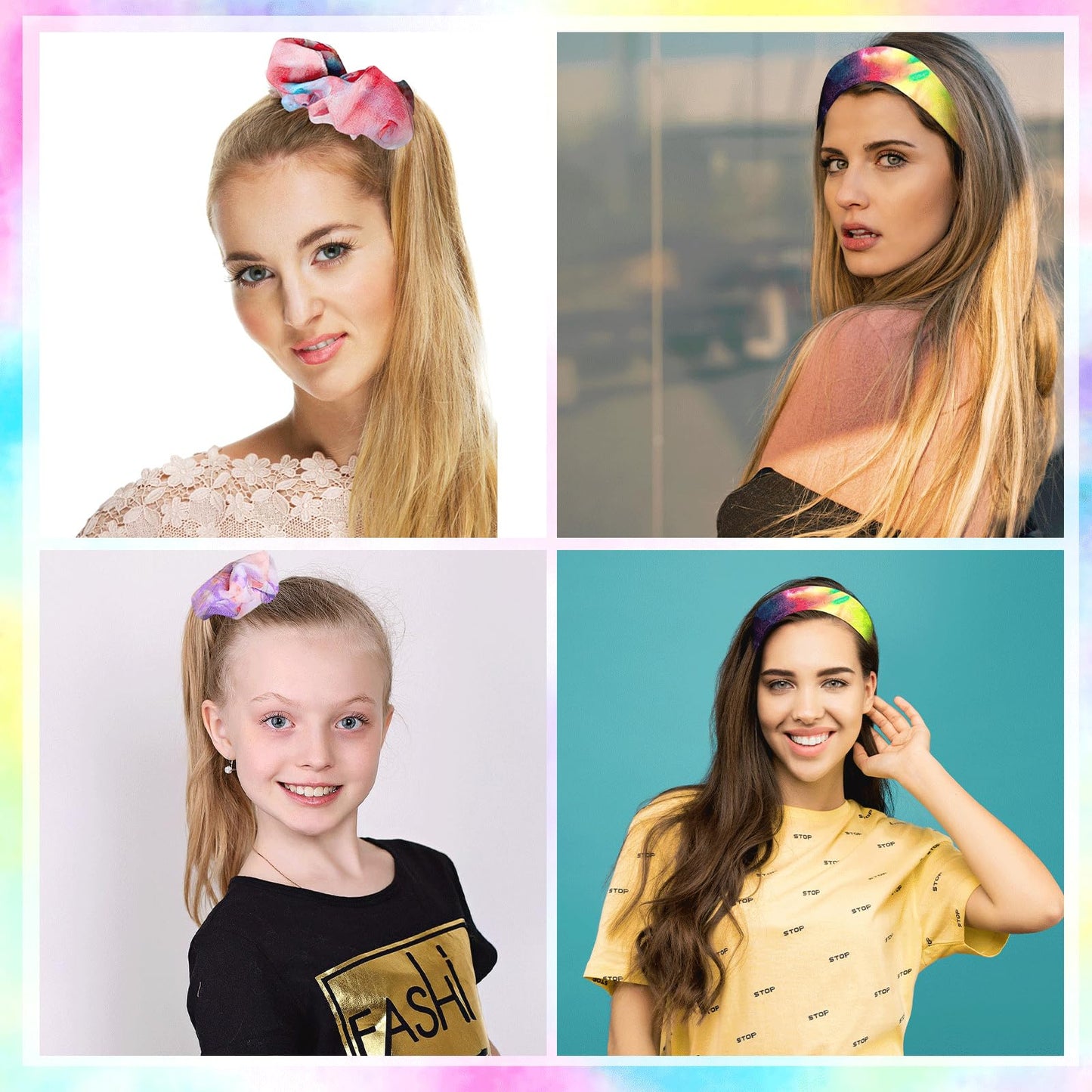 65 Pcs White Cotton Scrunchies Hair Ties Accessories for Tie Dye Party Supplies Including 30 Scrunchies 15 Bow Hair Ties 20 Headband Non Slip Stretchy Elastic Head Wrap Holder for Women DIY Tie Dye