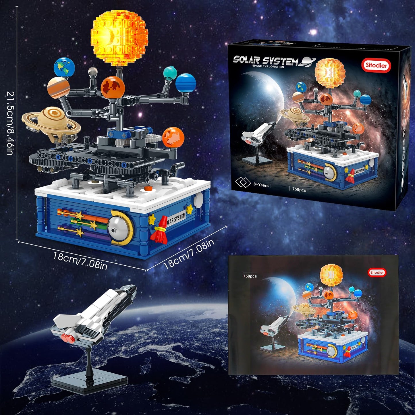 Sitodier Rotatable Solar System Building Blocks Set Toys for Boys Kids, 758pcs Bricks Space Exploration Building Toy, Nice Gifts for Boys Kids Ages 8 9 10 11 12 13 14