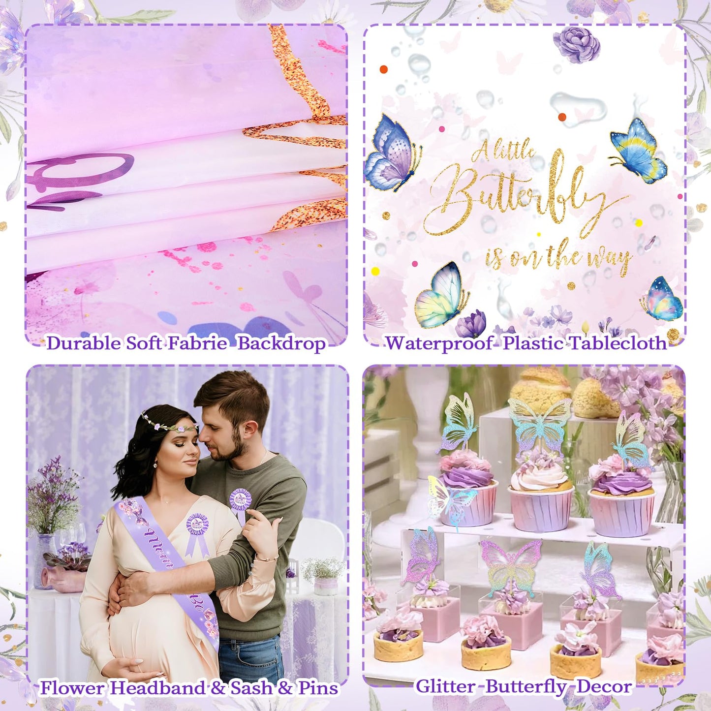 Butterfly Baby Shower Decorations, Baby Girl Shower Decorations A Little Butterfly Is On The Way Backdrop Sash Tablecloth Cake Toppers Stickers Pink Purple Balloons Baby Boxes Baby Shower Girl Decor