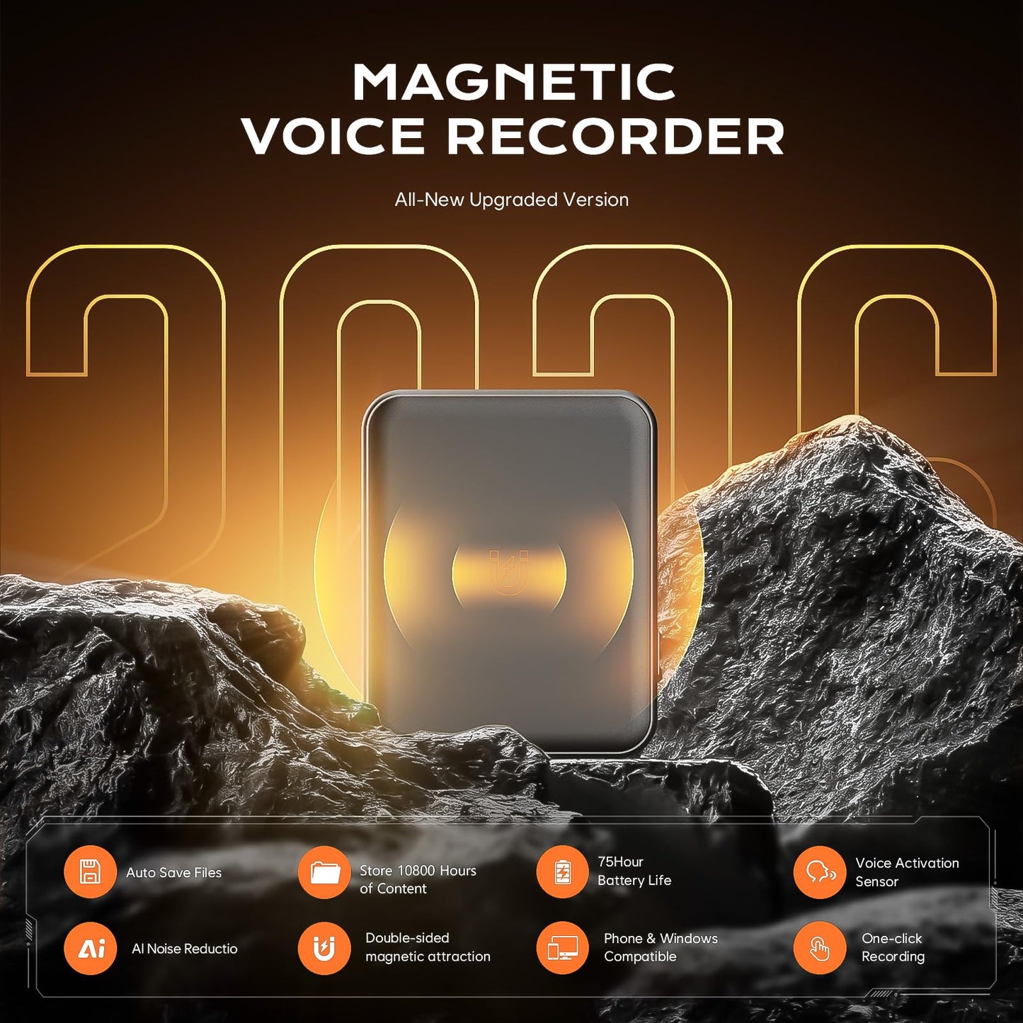 128 G(10800 Hours) Magnetic Voice Activated Recorder - Hypamutek AI Noise Reduction Digital Voice Recorder with Playback, 75H Continuous & Portable Audio Recorder for Meetings, Lectures and Interviews