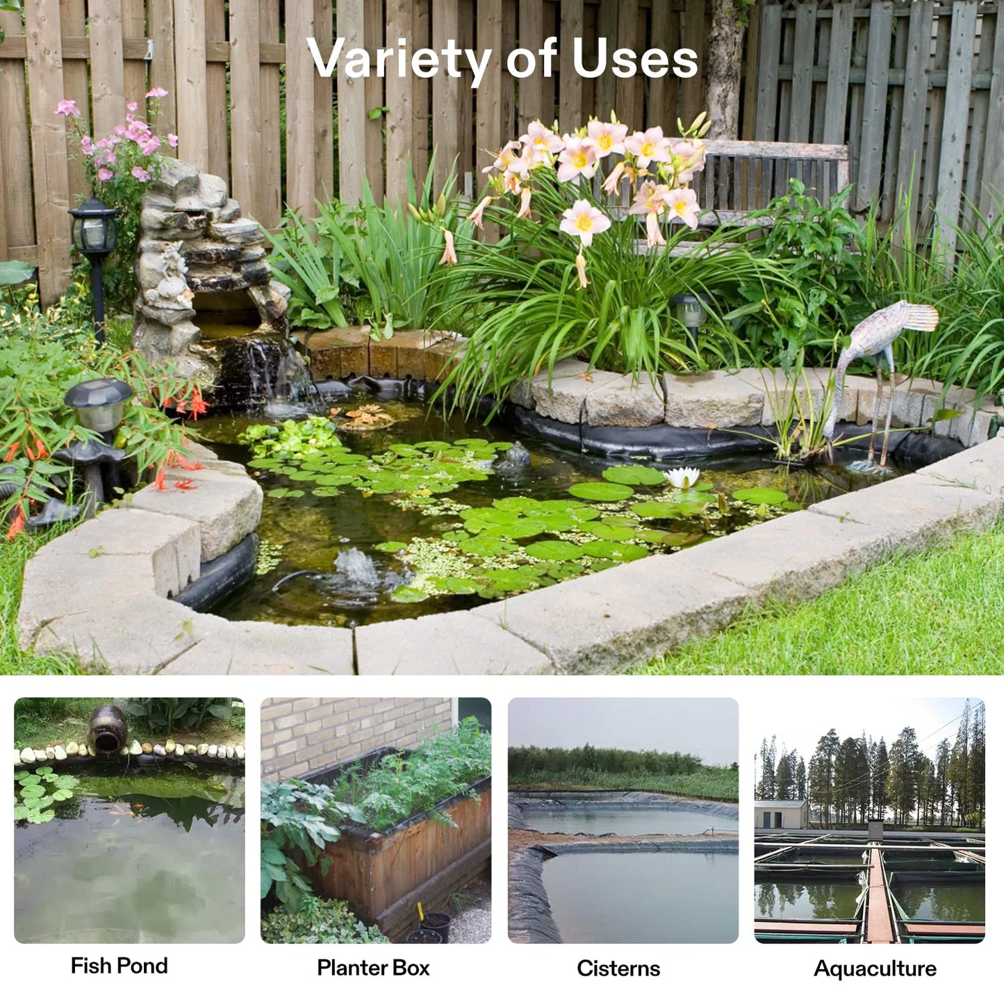 VIVOSUN 13.5 x 20 Feet Pond Liner, 14.5 Mil Durable LLDPE Pond Liners for Koi Ponds, Aquaculture and Water Gardens, Black