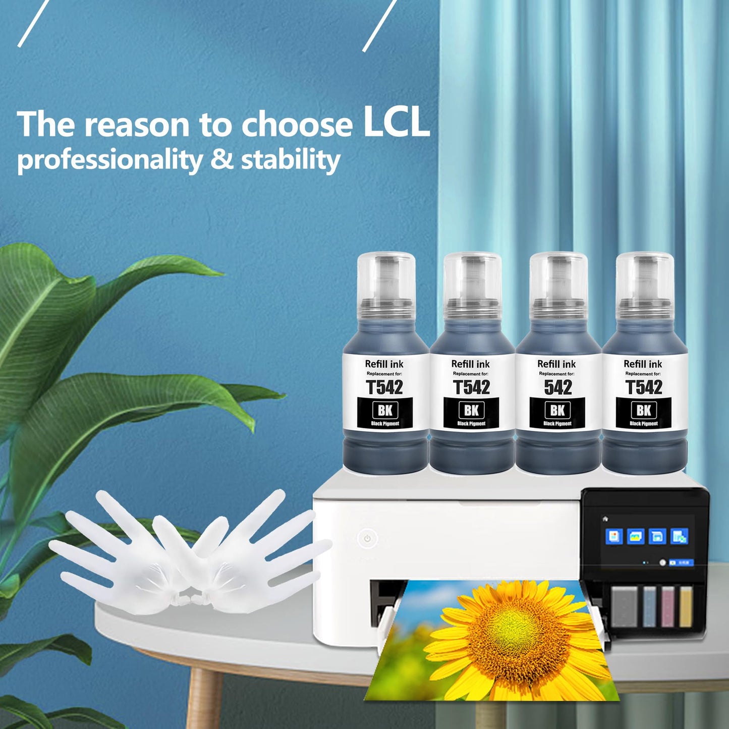 LCL Compatible Ink Refill Bottles High Capacity Replacement for 542 T542 Ink Replacement for ET-5150 ET-5170 ET-5180 ET-5850 ET-5800 ET-5880 ET-16600 ET-16650 ST-C8000 ST-C8090 Printer (4-Black)