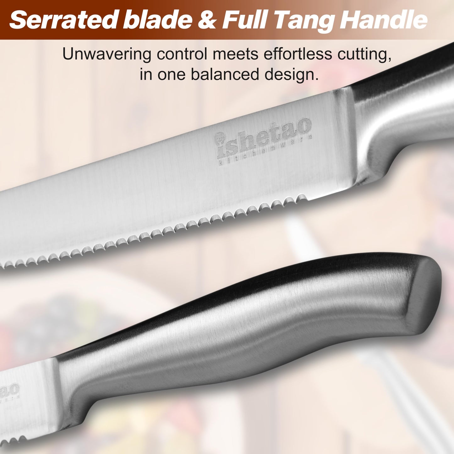 isheTao Steak Knives, 4.5 inches Steak Knife Set of 6, Dishwasher Safe High Carbon Stainless Steel Steak Knife, Silver