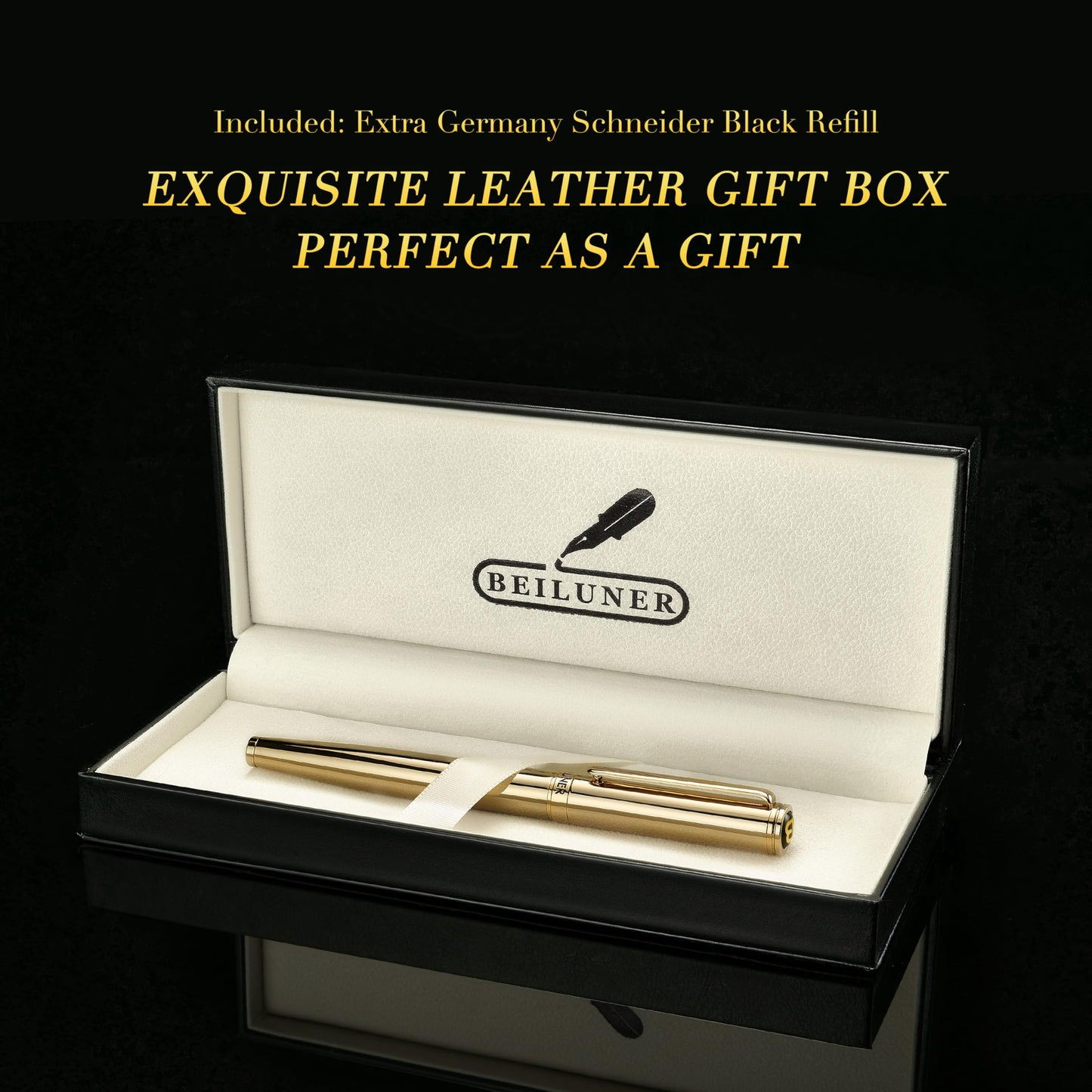 BEILUNER Luxury Rollerball Pen,Stunning Gold Pens with 24K Gold Finish, Noble and Elegant Designs,Schneider Ink Refill, Fancy Gift Set for Men & Women, Executive Writing, Office, Nice Graduation Gift