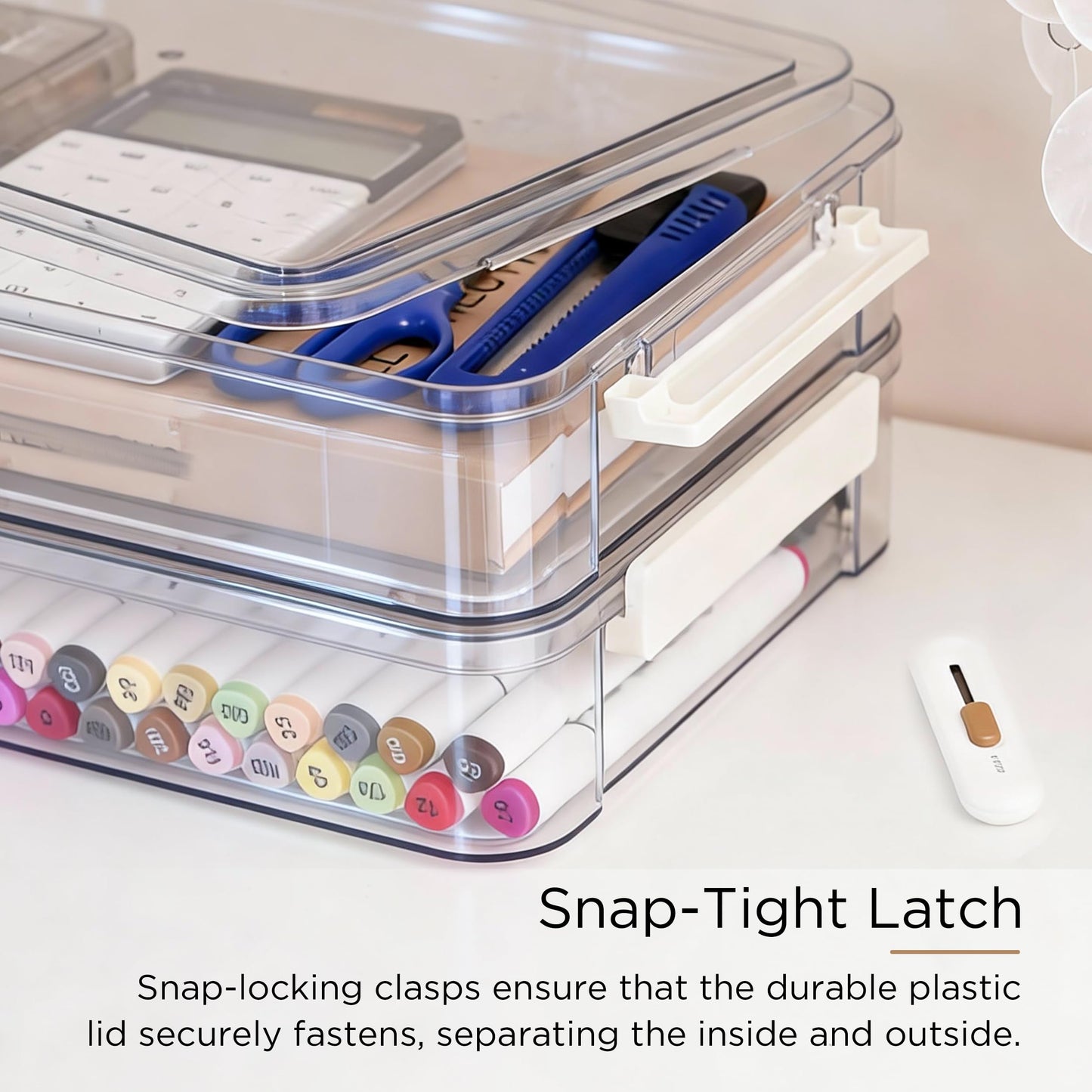 Citylife 2 Packs Clear Plastic Storage Boxes with Lids Stackable Storage Containers with Latches Portable Project Case Clear File Box for Organizing Documents, A4 Paper, Art Supplies and Crafts
