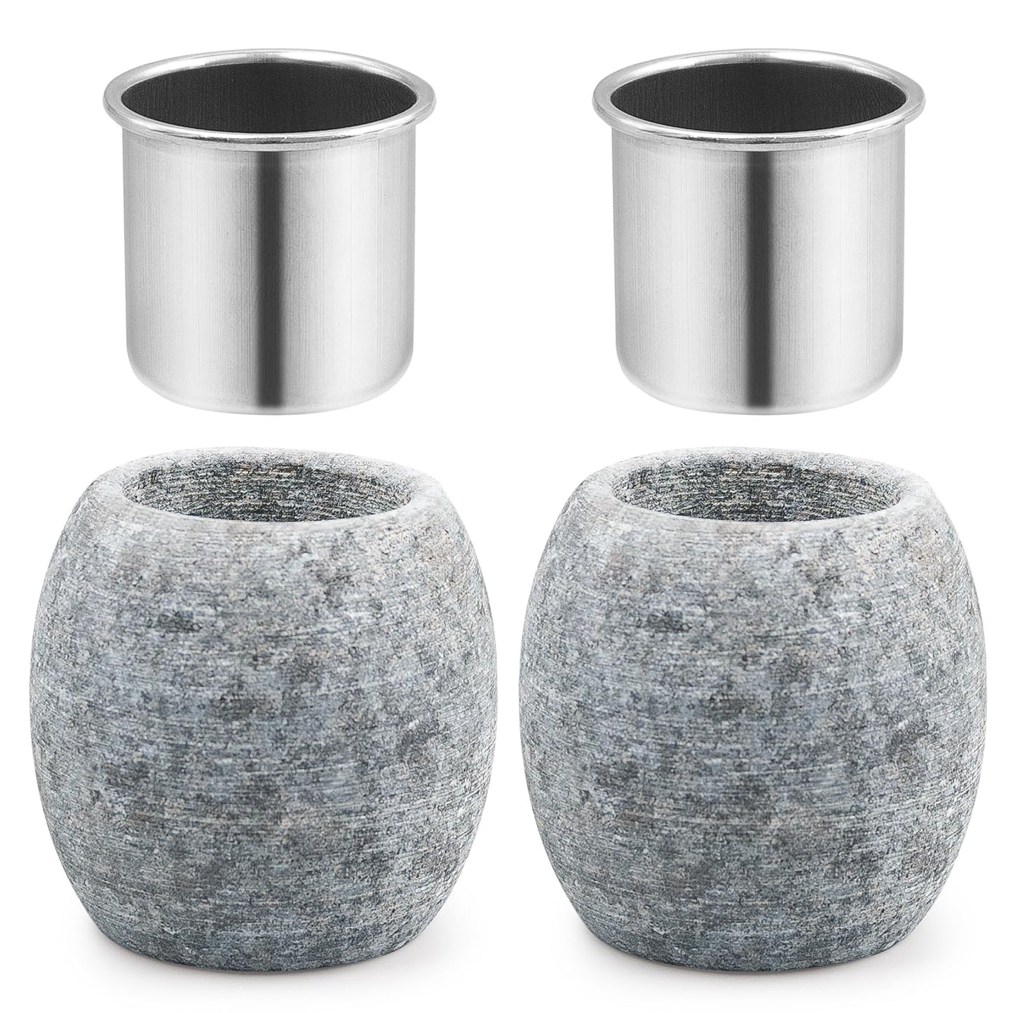 2 Pack Sauna Aromatherapy Stone Cup, Sauna Oil Cup Sauna Aromatherapy Oil Bowl Holder, Essential Oil Sauna Accessories with 2 Stainless Steel Diffuser Bowl for Spa (Grey)