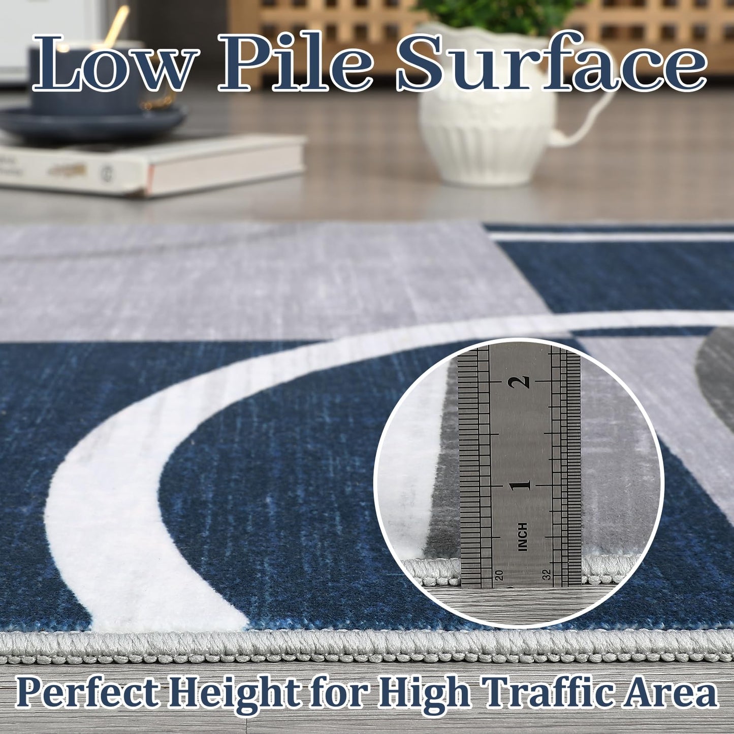 RUGSREAL Washable Rug 5x7 Abstract Circles Area Rug Non Slip Floor Carpet Contemporary Soft Rug Low Pile Accent Rug for Indoor Living Dining Room, Navy