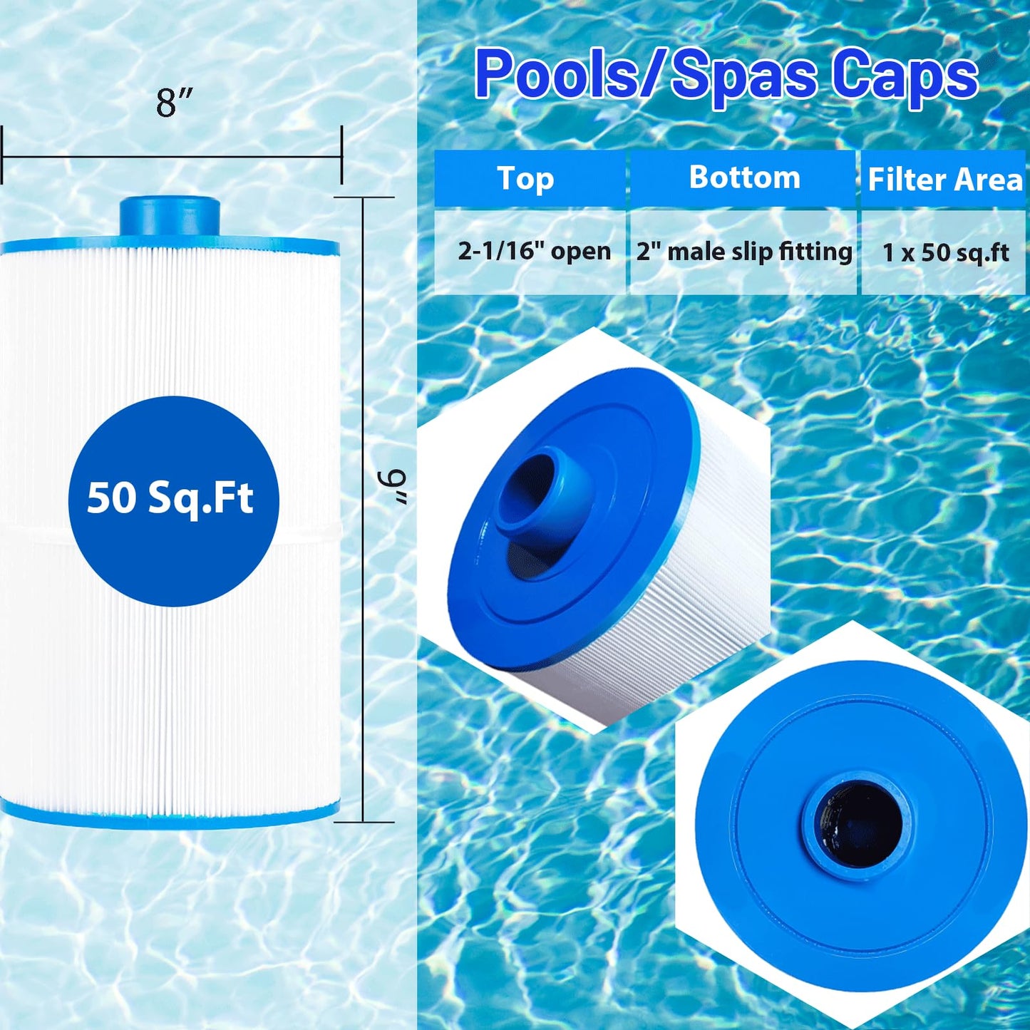 HANXER C-8450 Spa Filter Cartridge Replaces for Filbur FC-3310, PCS50N, 100593, 3301-2261, 80501 Maax Spas/Coleman Spas, 50 sq.ft Hot Tub Filter, 2 Pack