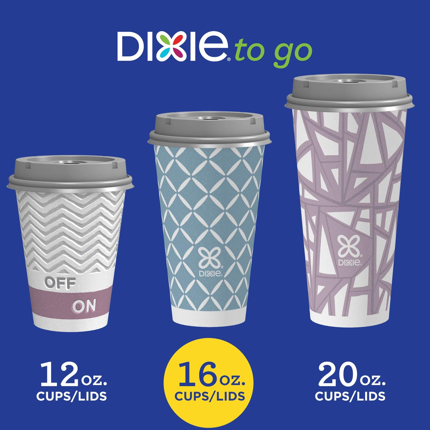 Dixie to Go Large Paper Coffee Cups with Lids, 16 Oz, 132 Count, Disposable Cups for On-The-Go Hot Beverages