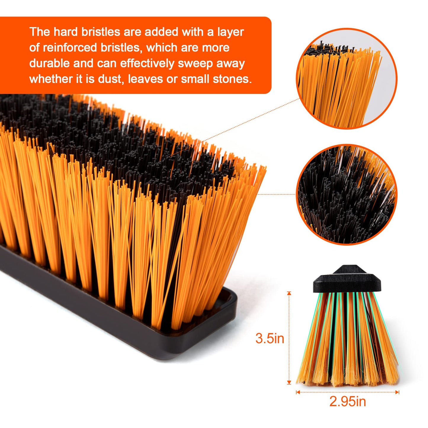 CLEANHOME 24”Push Broom Brush for Floor Cleaning with 65” Long Handle and Stiff Bristles, Heavy Duty Brush for Shop, Deck, Garage, Concrete,Indoor and Outdoor Broom 2 Set,Orange