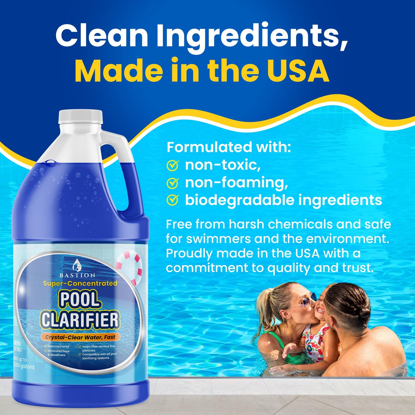 Pool Clarifier & Water Flocculant – Super Concentrated Blue Floc for Cloudy Above Ground & Inground Swimming Pools – 64 oz – Chlorine, Saltwater, Chemicals Compatible – 1 oz Treats 5,000 Gallons