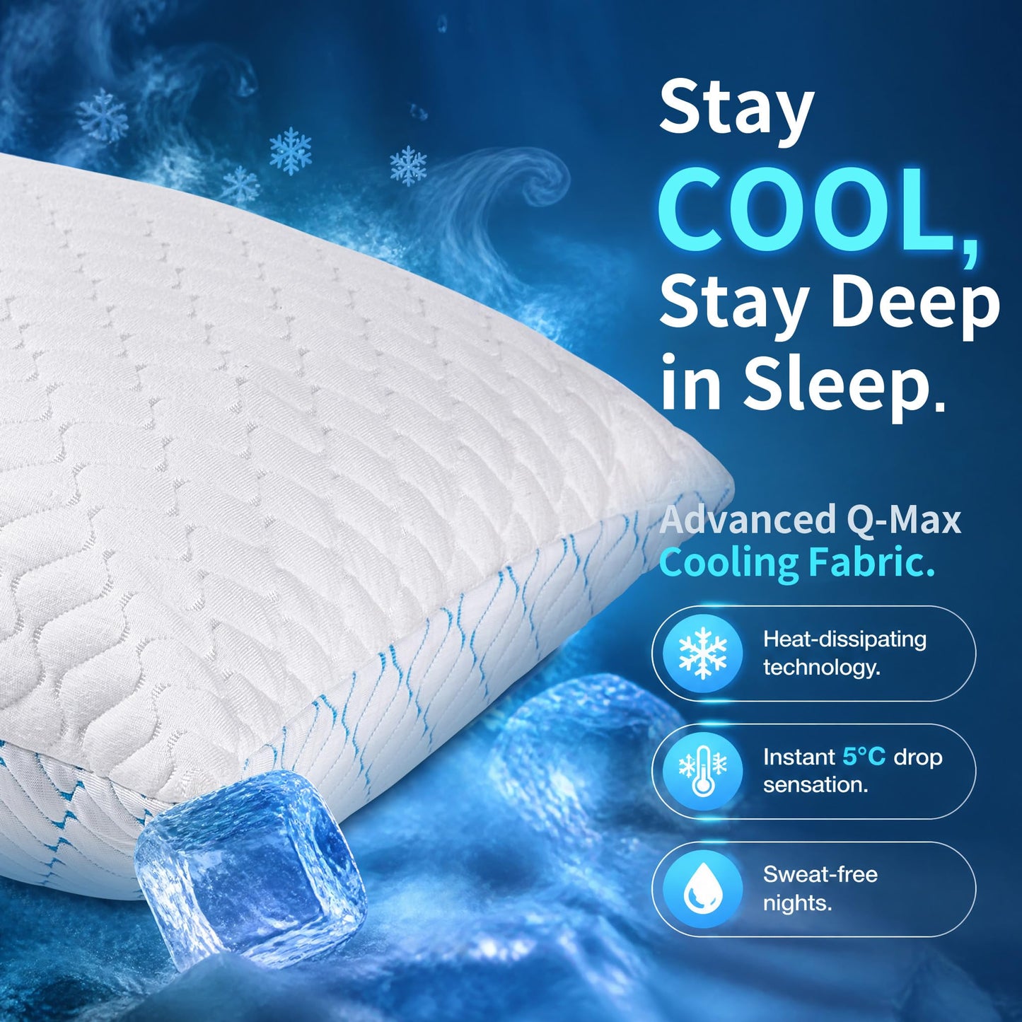 Memory Foam Pillows King Size Set of 2,Adjustable Cooling Pillow for Side Back Stomach Sleepers with Washable Removable Cover
