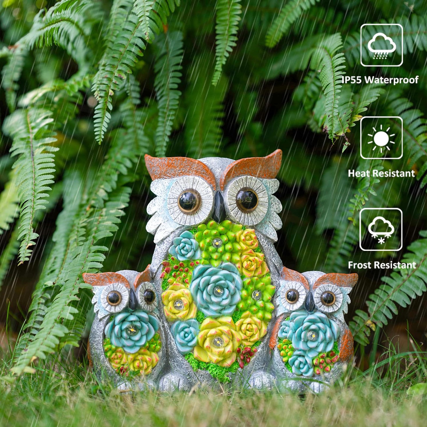 Candieslife Solar Garden Statue Lights Owl Figurine with LED Lights, Outdoor Garden Succulent Ornaments Waterproof Decoration for Outside Patio Yard Lawn Decor