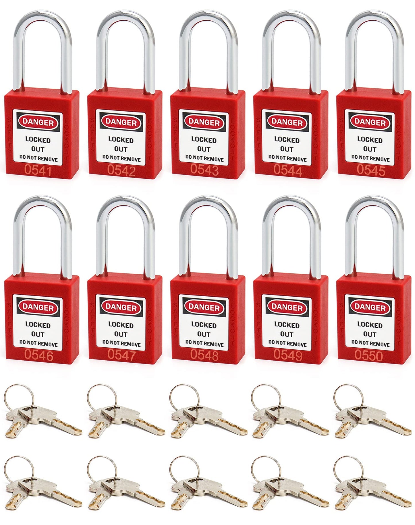 QWORK Lockout Tagout Locks, Safety Padlock, 10 Padlocks with 20 Keys, for Lock Out Tag Out Stations and Devices