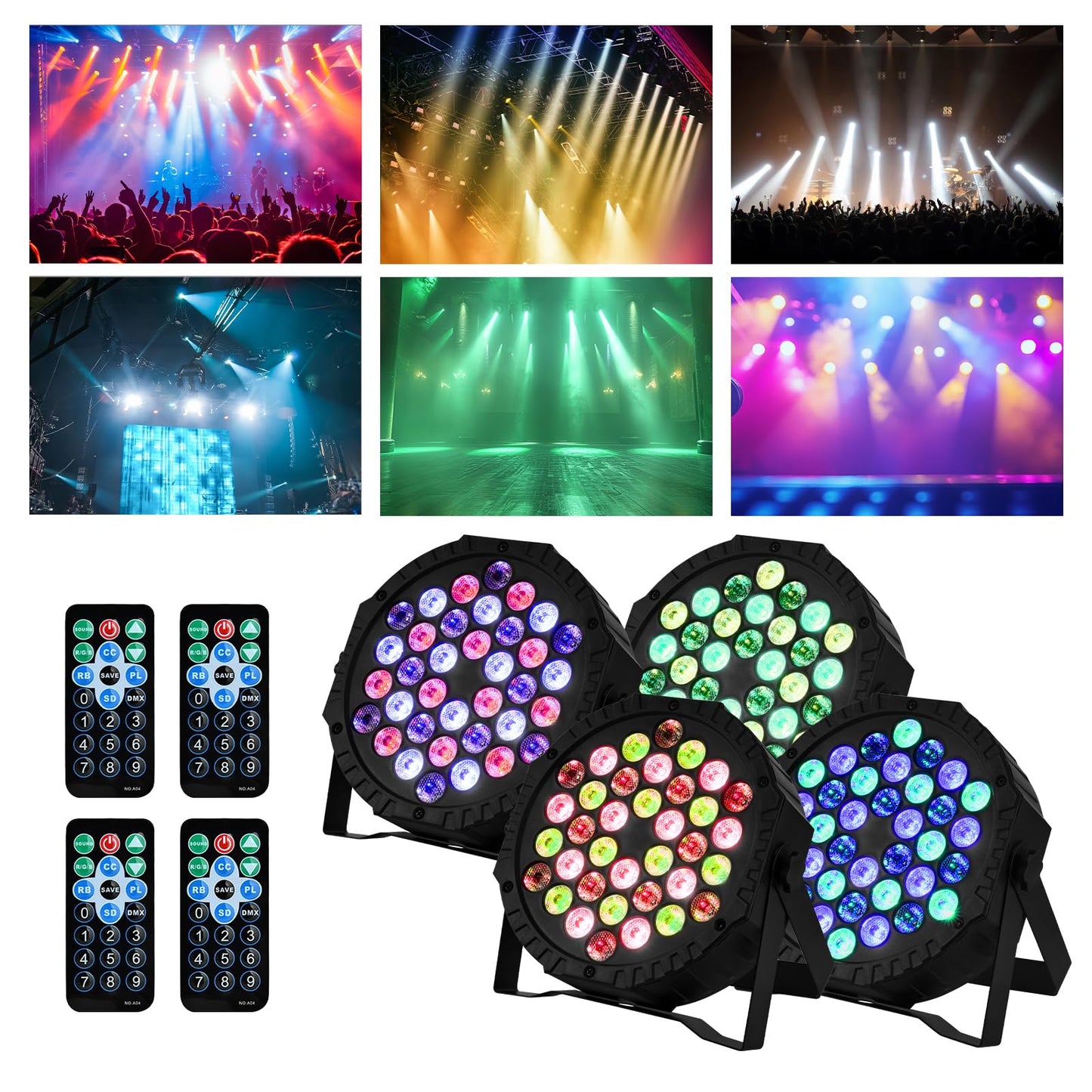 4 Pack RGB Party Lights, Par Lights with DMX Control for Disco Dance Wedding Club, Christmas, Birthday, 36X1W Party Stage Lights