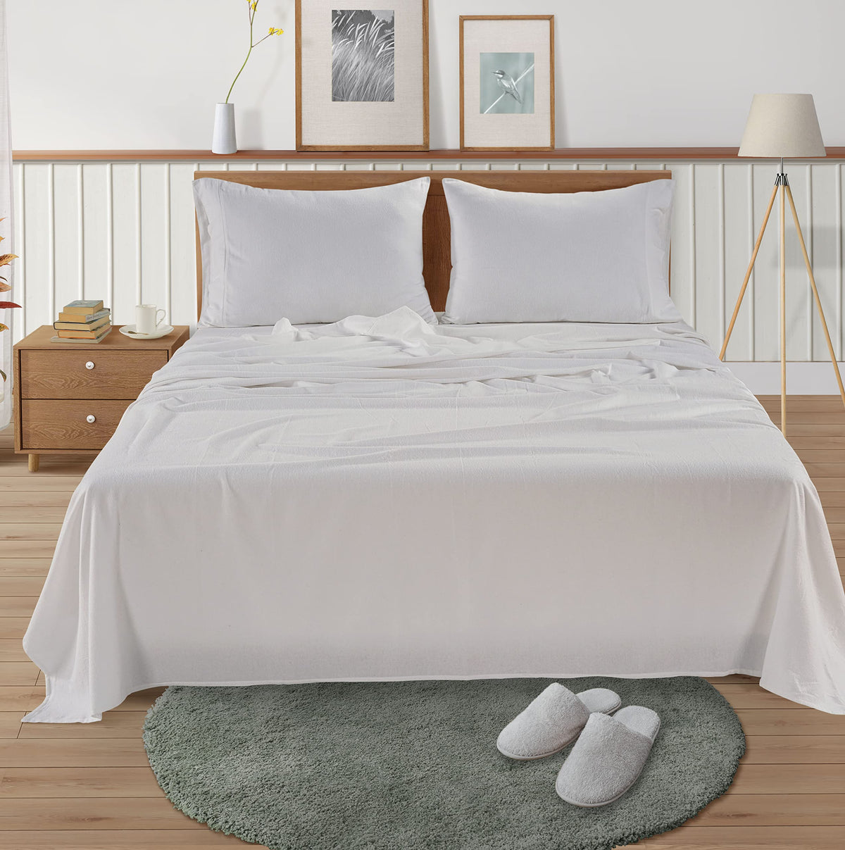 100% Cotton Flannel Sheets Set - White Flannel Sheets Queen Size, 4-Piece Bed Sheets - Lightweight Bedding, Brushed for Extra Softness, Warm, Breathable, 15" Deep Pocket (Fits Upto 17" Mattress)