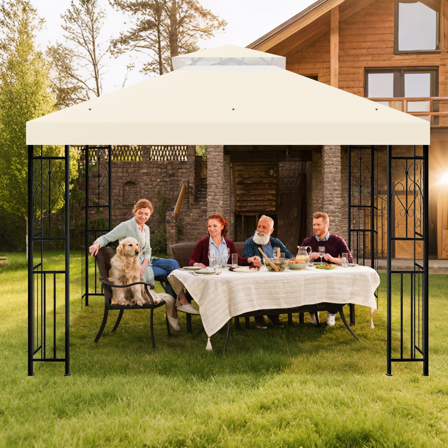8'x8' Gazebo Top Canopy Replacement Cover - Double Tier Top Canopy Cover Replacement with UV30+, Dirt, Water Resistant for Outdoor, Garden, Pavilion (Beige)