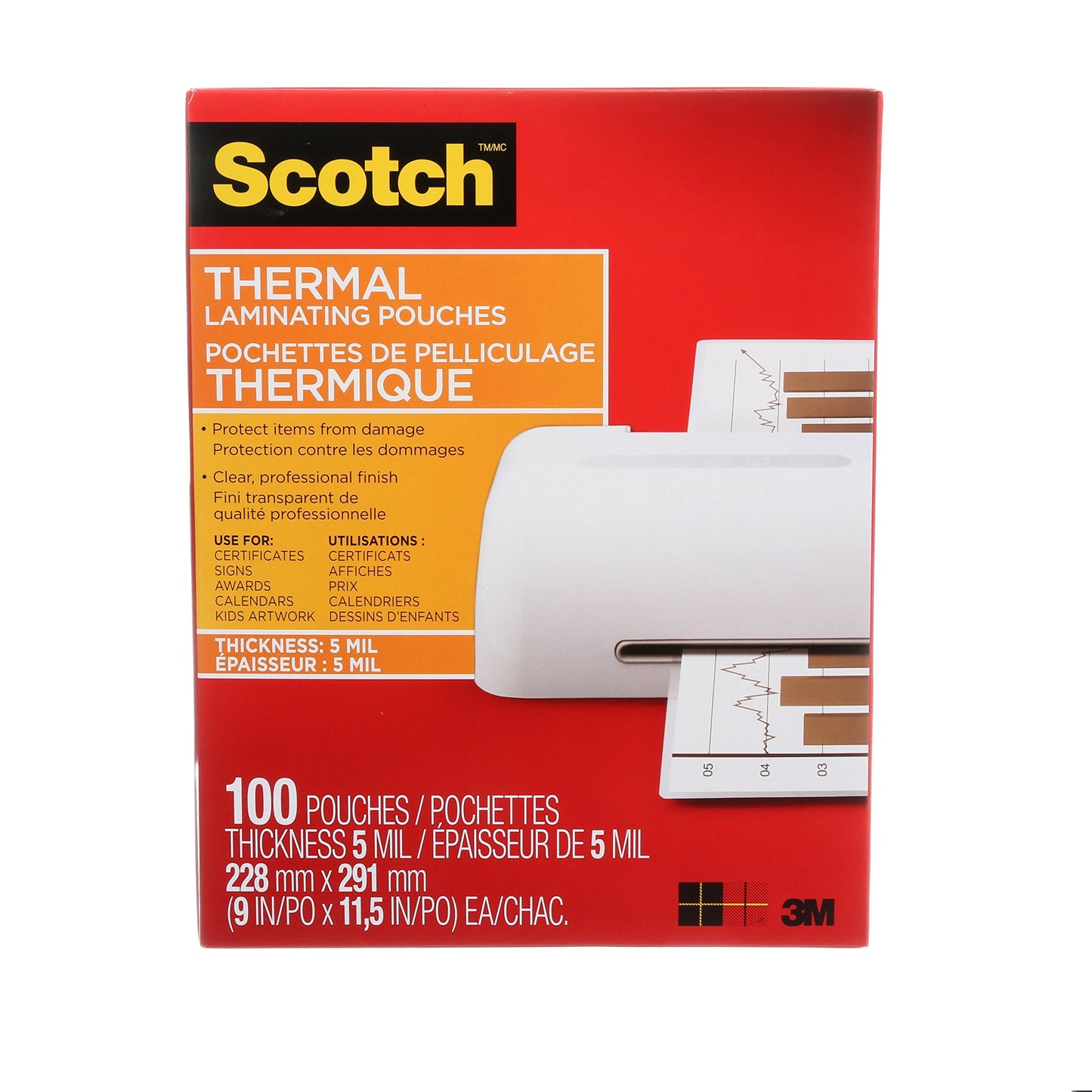 Scotch Thermal Laminating Sheets, Ideal Office or School Supplies, 9" x 11.5", 5-Mil Thick, 100 Laminating Pouches