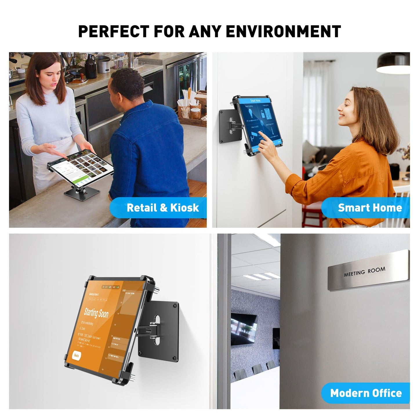 AboveTEK Universal Tablet Wall Mount, Anti-Theft iPad Mount with Locking Enclosure for 9.7"-13" Screen, Heavy-Duty Aluminum Kiosk for Business POS Display, Adjustable 360° Swivel & Tilt VESA Mount