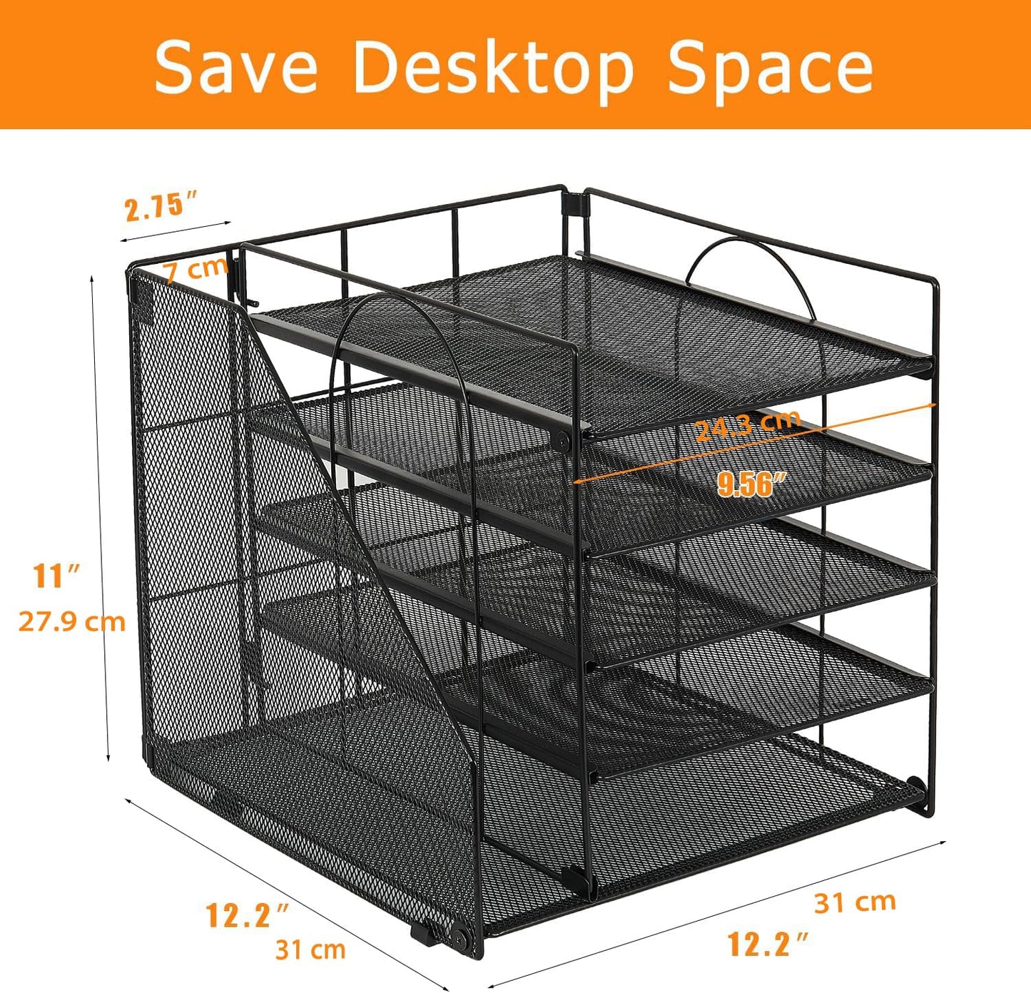 Gugsey Desk Organizer with File Holder, Organisateur et Accessoire de Bureau, 5-Tier Paper Letter Tray, Mesh Desktop File Organizers, Organization and Storage for School, Home, Office (Black)