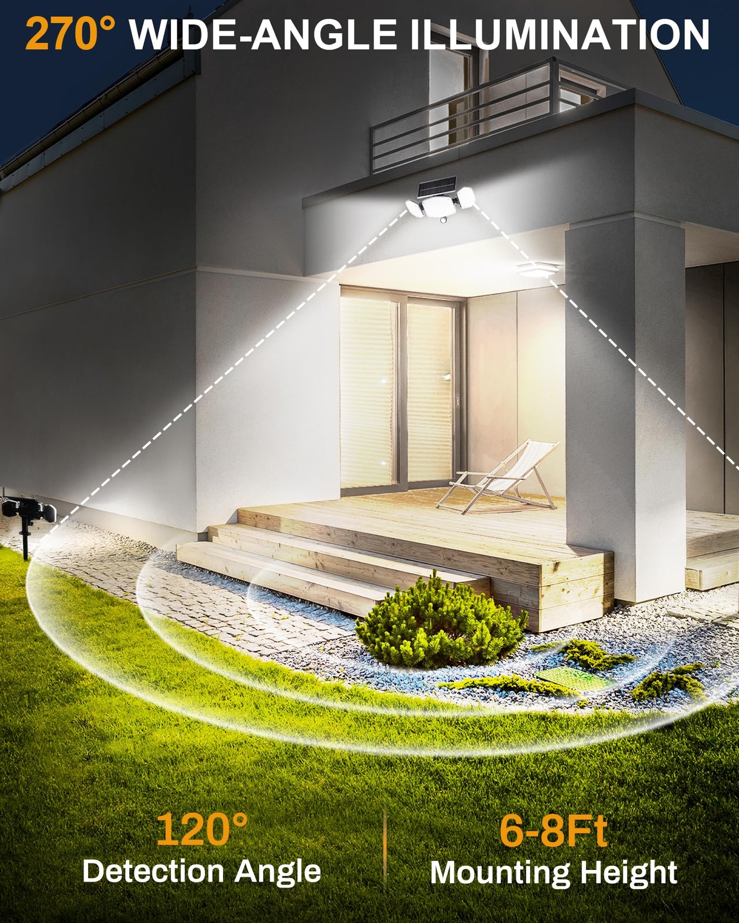 HAARAY Solar Outdoor Lights Motion Sensor Outdoor Lights with Ground Stakes, 208 LED Super Bright IP65 Waterproof 3 Head Security Flood Lights for Front Door Garden Porch Fence