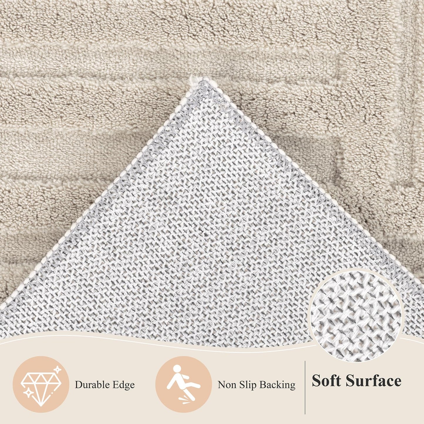 HEBE Round Area Rug 5.2 Ft, Washable Rugs for Living Room Circle Rug, Non Slip Soft Geometric Carpet for Kids Baby Room Bedroom Nursery Home Decor, Beige